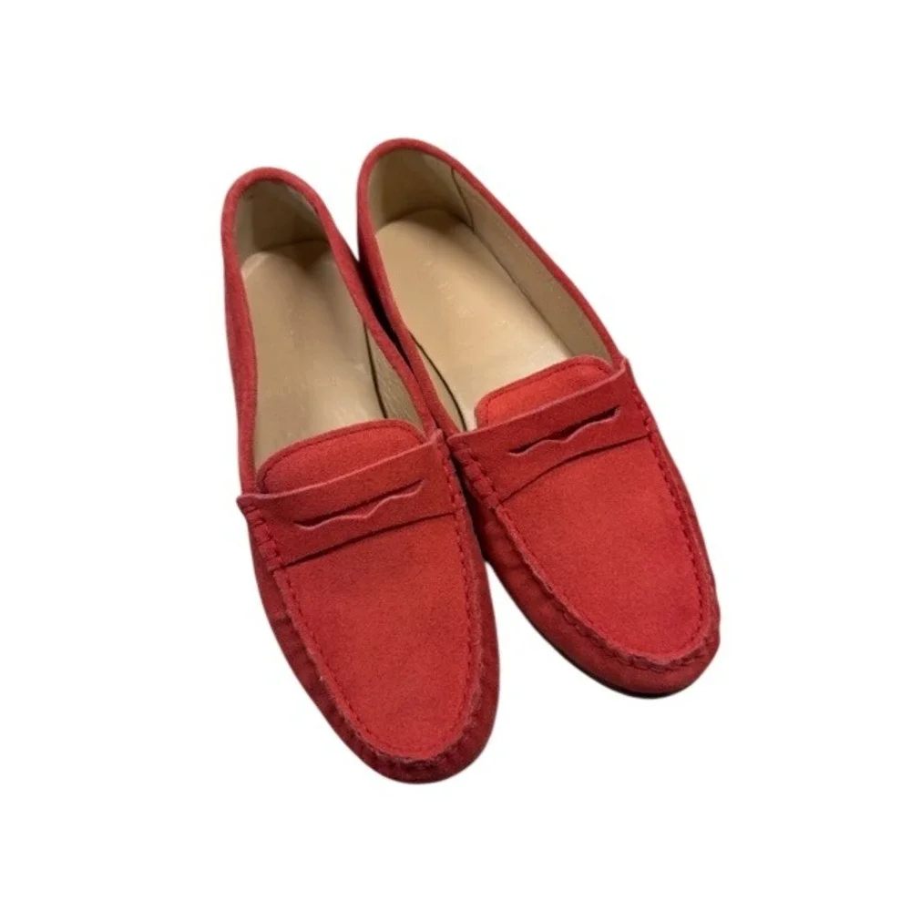 J.Crew Women Red Suede Penny Loafers Made in Italy Size 7 Slip On‎ Shoes